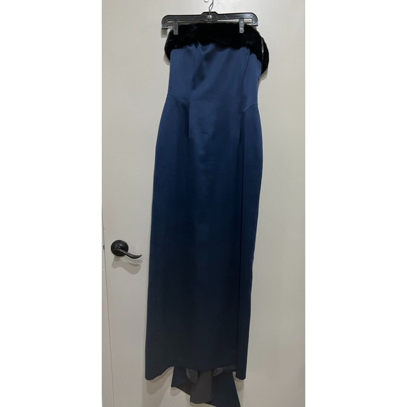 1940's Faux Fur Mermaid Gown Midnight Blue Cocktail, Event, wedding Dress 10 USA - Picture 3 of 7